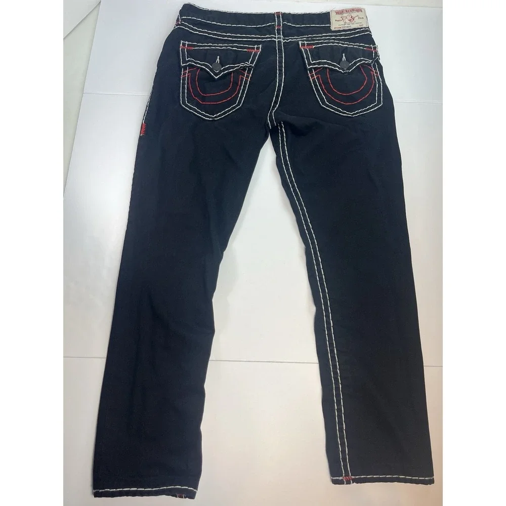 True Religion Dark Desire Jeans Men's Size 38 36x31 Black Red White Rope Stitch